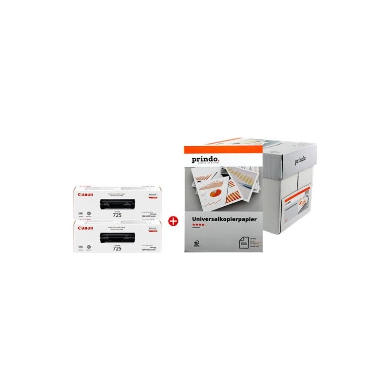 ORIGINAL Canon Value Pack nero / Bianco 725 MCVP + Prindo Universal Papier 2500 Blatt ~3200 Seiten