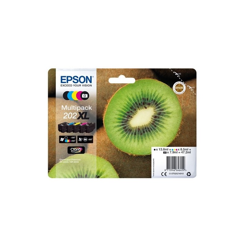 ORIGINAL Epson Multipack nero / Nero (Foto) / ciano / magenta / giallo C13T02G74010 202XL ~3300 Seiten