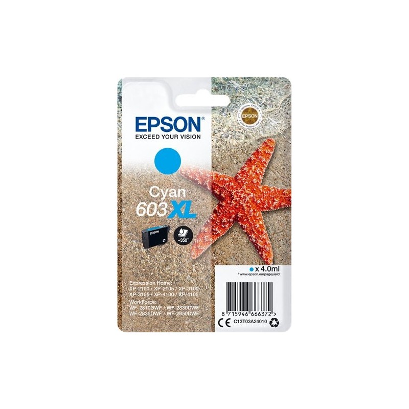 ORIGINAL Epson Cartuccia d'inchiostro ciano C13T03A24010 603XL ~350 Seiten