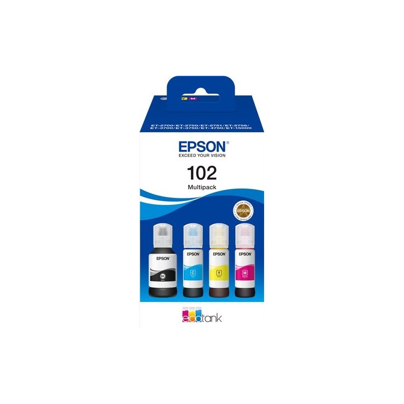 ORIGINAL Epson Multipack nero / ciano / magenta / giallo C13T03R640 102 ~21000 Seiten 70ml 102 EcoTank 4-colour Multipack