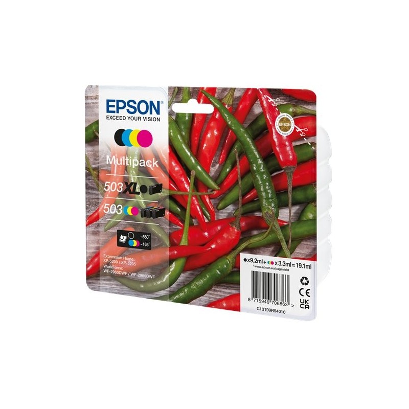 ORIGINAL Epson Multipack nero / ciano / magenta / giallo C13T09R94010 503XL+503 ~1045 Seiten 6,4ml