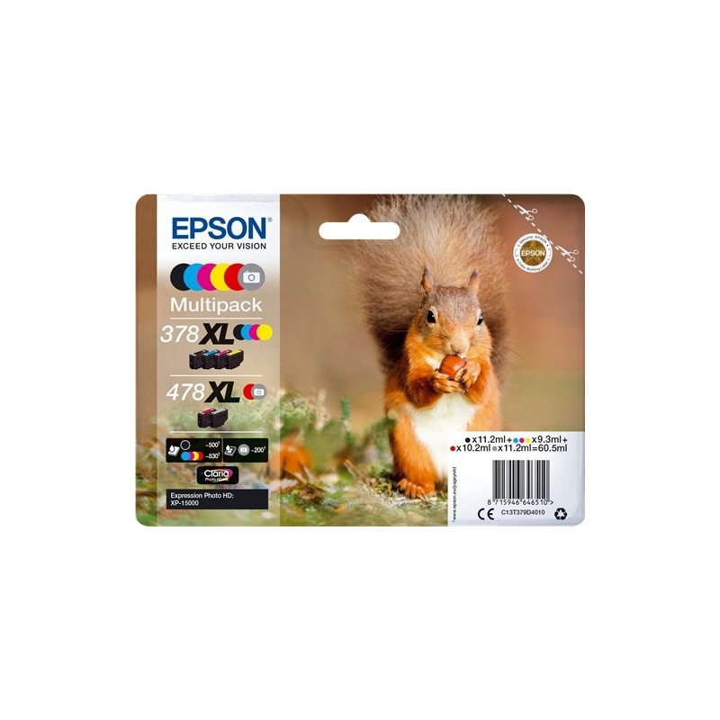 ORIGINAL Epson Multipack nero / ciano / magenta / giallo / Rosso / Grigio C13T379D4010 378XL+478XL ~4020 Seiten