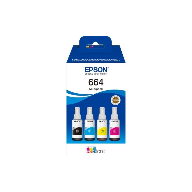 ORIGINAL Epson Multipack nero / ciano / magenta / giallo C13T664640 664 ~27000 Seiten 70ml 664 EcoTank 4-colour Multipack