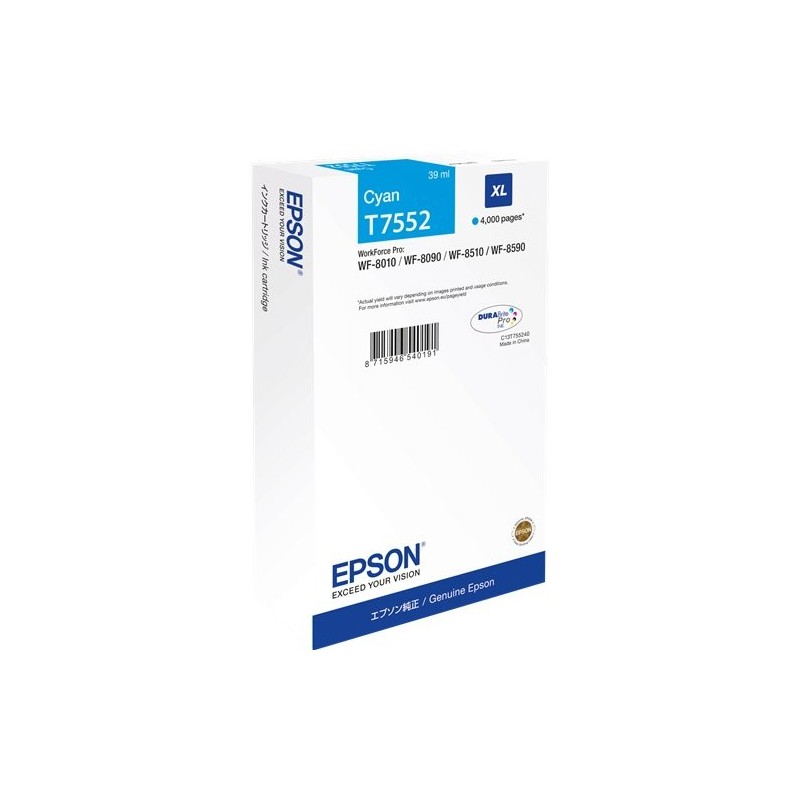 ORIGINAL Epson Cartuccia d'inchiostro ciano C13T75524N T7552 XL ~4000 Seiten 39ml