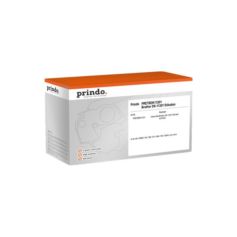 ORIGINAL Prindo Etichette Nero su bianco PRETBDK11201 compatibile con Brother DK-11201, etichette indirizzo, 29x90mm bianco 400