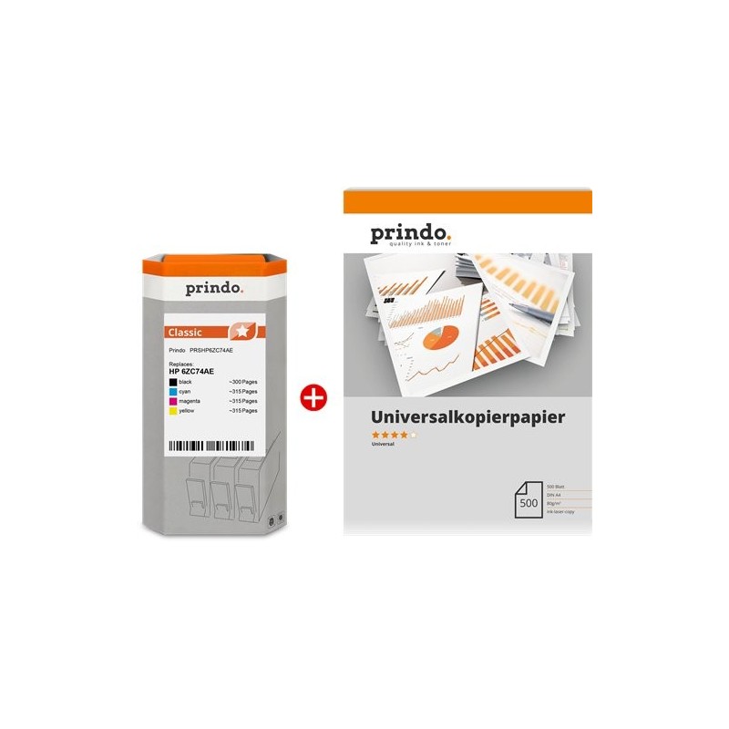 ORIGINAL Prindo Value Pack nero / ciano / magenta / giallo / Bianco PRSHP6ZC74AE MCVP Classic ~1245 Seiten