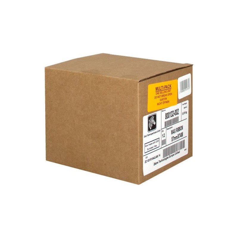 ORIGINAL Zebra Nastro colorato nero 2300 WAX 800132-002 12 Rotoli, pura cellulosa, 56,9 mm x 74 m, Diametro: 12,7 mm