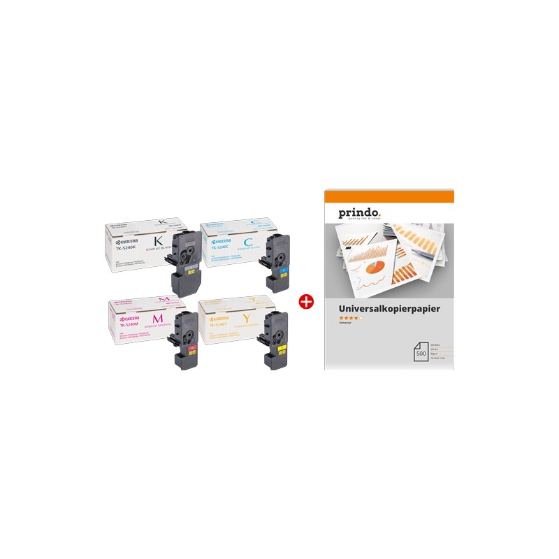 ORIGINAL Kyocera Value Pack nero / ciano / magenta / giallo TK-5240 MCVP 02 + Prindo Universal Papier 500 Blatt ~13000 Seiten