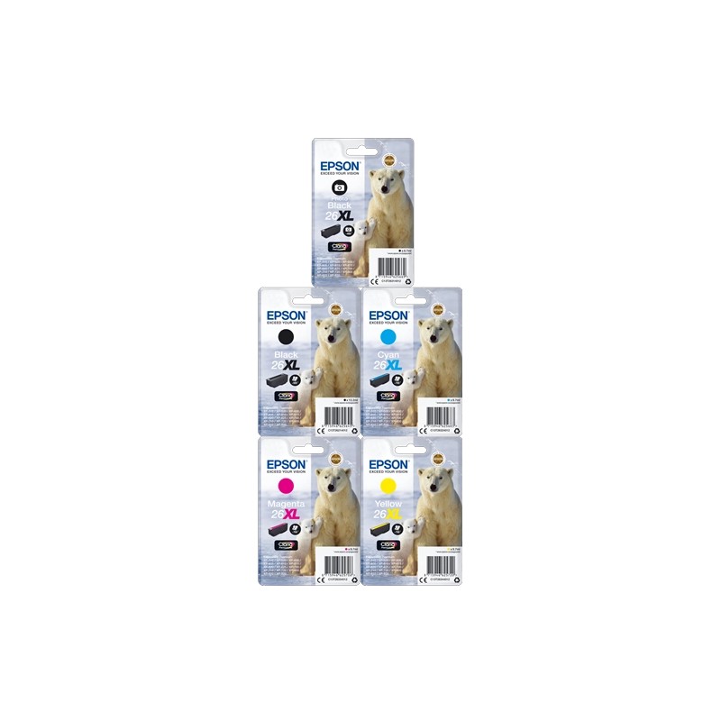 ORIGINAL Epson Multipack nero / Nero (Foto) / ciano / magenta / giallo T262/3 MCVP 26 XL ~3000 Seiten