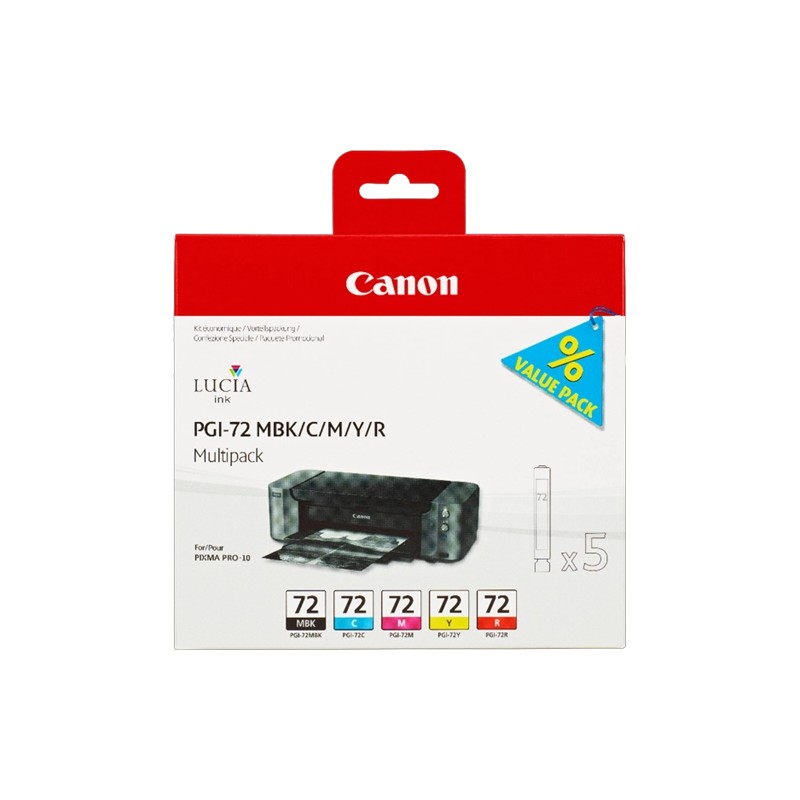 ORIGINAL Canon Multipack nero / ciano / magenta / giallo / Rosso PGI-72 6402B009 ~4297 Seiten 5 cartucce PGI-72: MBK +C +M +Y +R