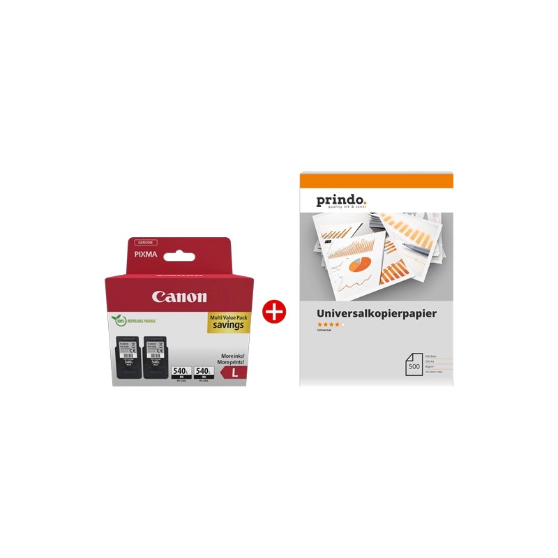 ORIGINAL Canon Value Pack nero / Bianco PG-540L Twin MCVP + Prindo Universal Papier 500 Blatt ~300 Seiten