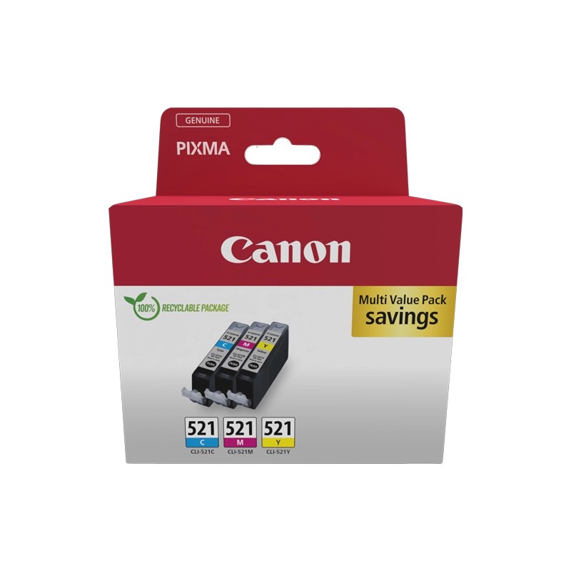 ORIGINAL Canon Multipack ciano / magenta / giallo CLI-521 2934B015 ~1350 Seiten