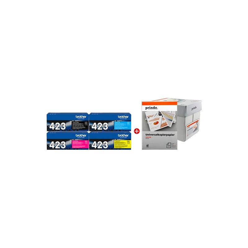 ORIGINAL Brother Value Pack nero / ciano / magenta / giallo TN-423 MCVP + Prindo Universal Papier 2500 Blatt ~18500 Seiten