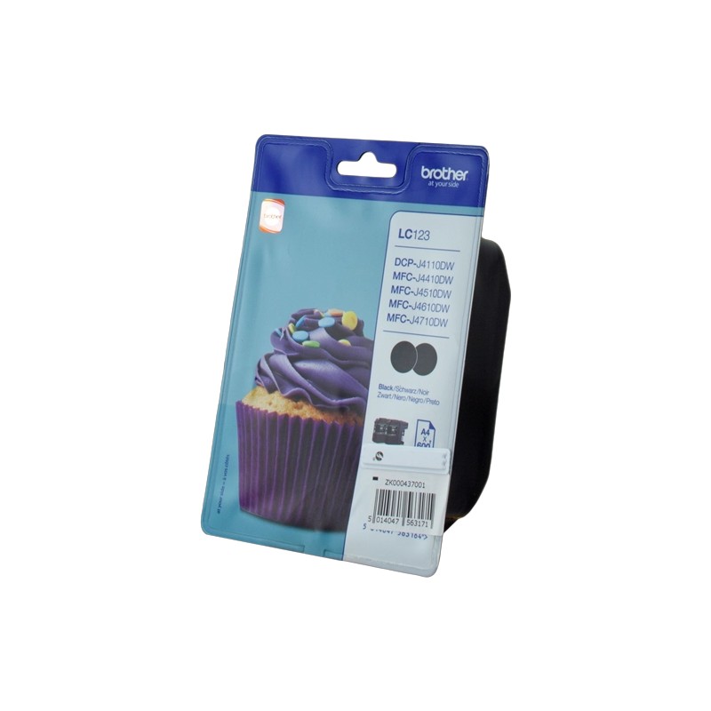 ORIGINAL Brother Multipack nero LC-123 LC123BKBP2DR ~1200 Seiten 2 cartucce d'inchiostro LC123BK