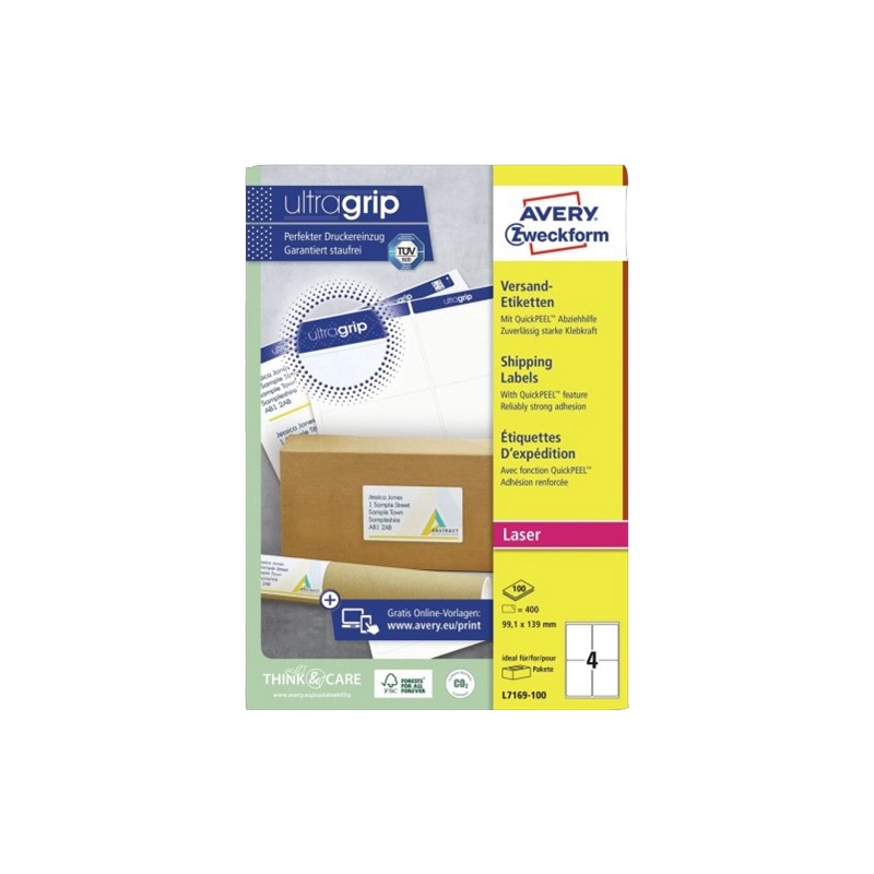 ORIGINAL AVERY Zweckform Etichette Bianco L7169-100 Versandetiketten Etichette BlockOut per spedizioni, Laser/Inkjet/Laser a col
