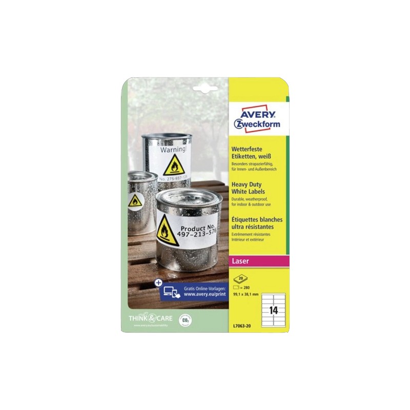 ORIGINAL AVERY Zweckform Etichette Bianco L7063-20 Wasserfeste Etiketten
