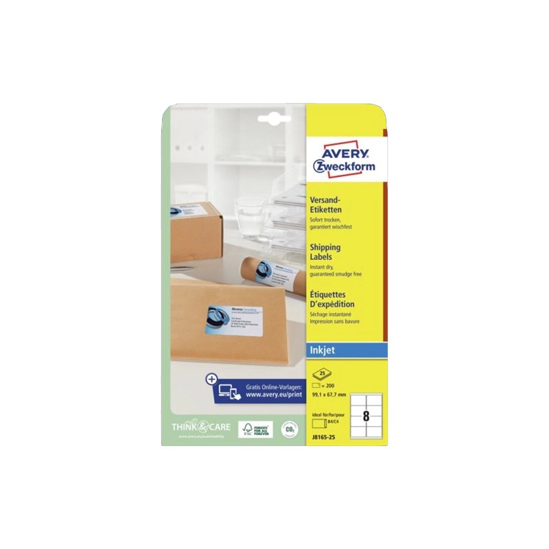 ORIGINAL AVERY Zweckform Etichette Bianco J8165-25 Versandetiketten Etichette per Indirizzi, Inkjet, Bianco, 200pcs.