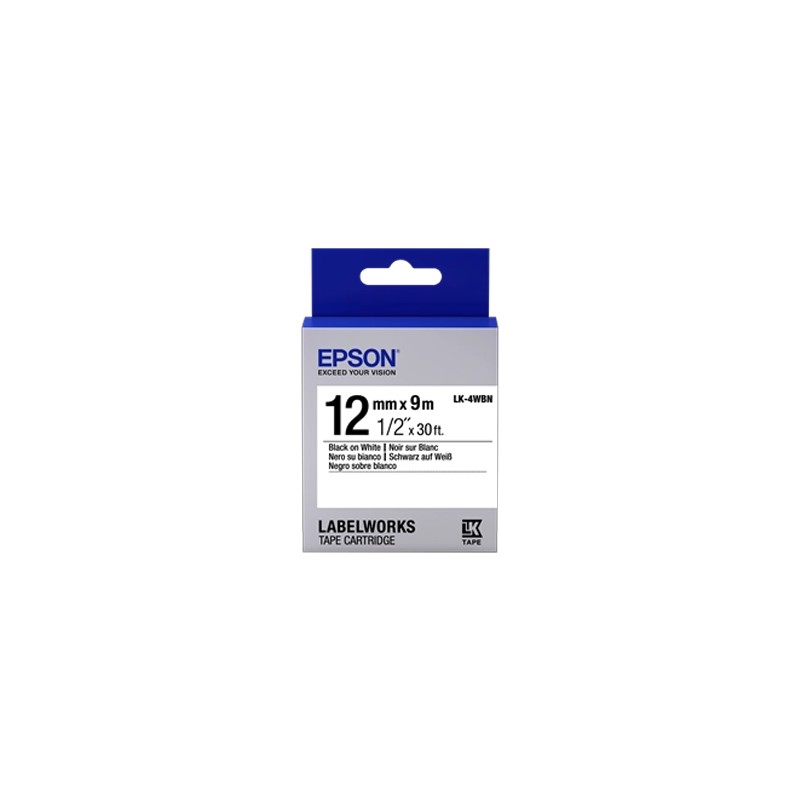 ORIGINAL Epson Nastro Nero su bianco LK-4WBN C53S654021 12 mm x 9 m