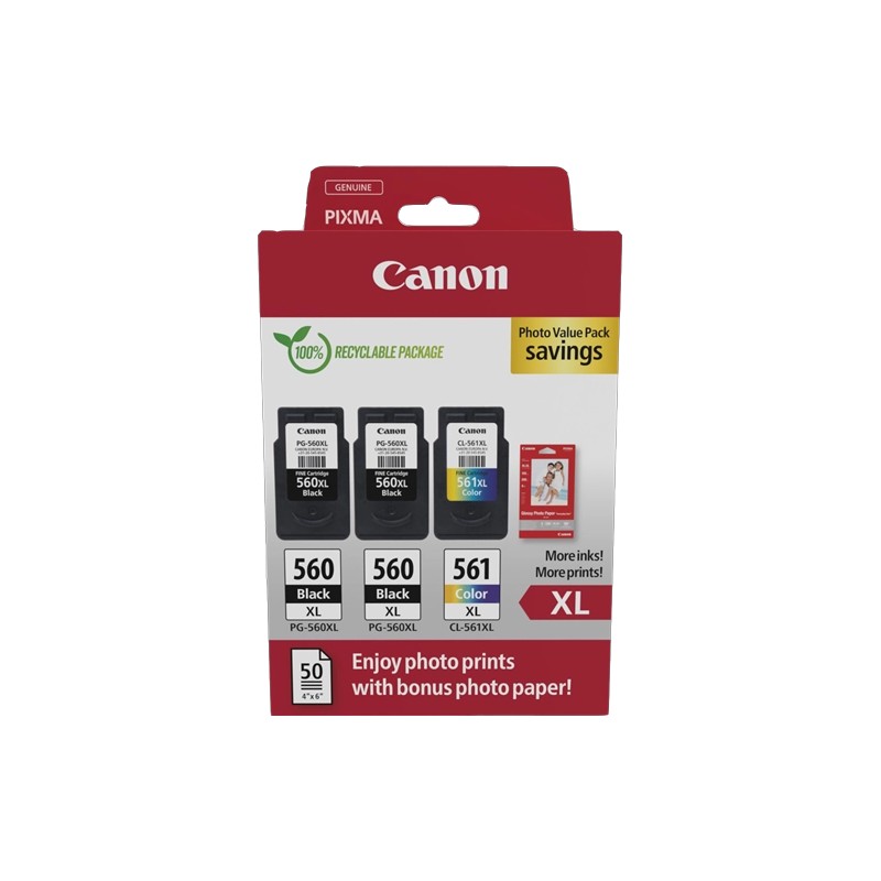 PG-560XL+CL-561XL + 10x15 cm Fotopapier 50 Blatt