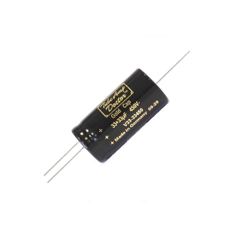 TAD Gold Cap 33+33uF 450V, axial double electrolytic capacitor ø25x50mm