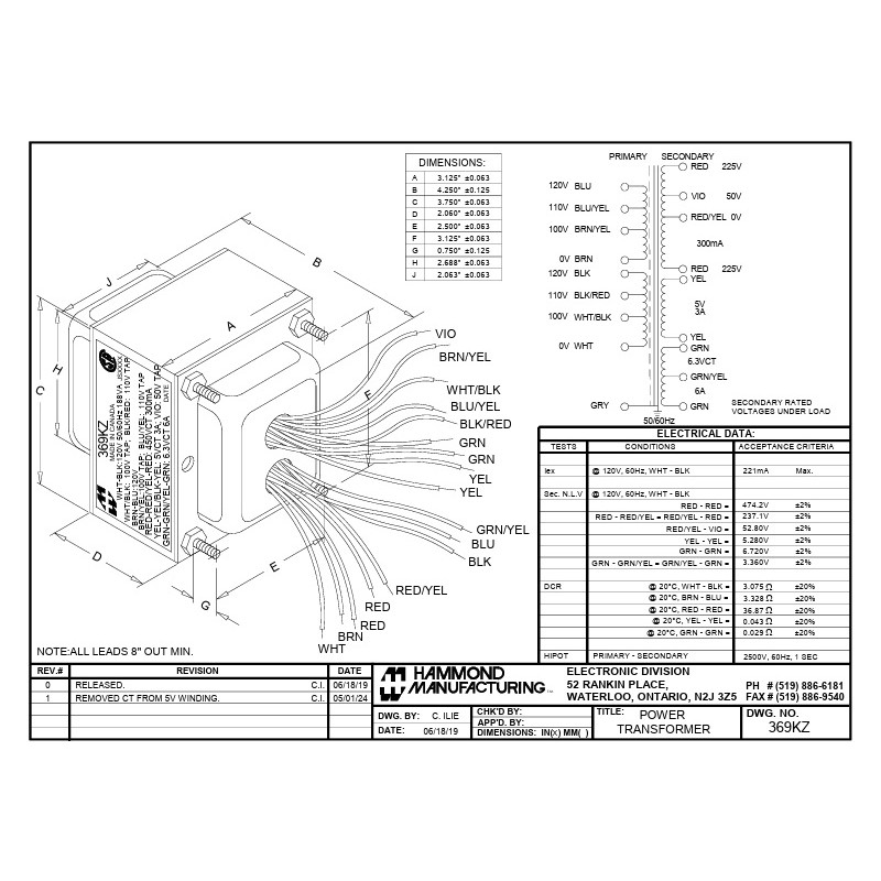 Hammond 369KZ, trasformatore di alimentazione (montaggio orizzontale)