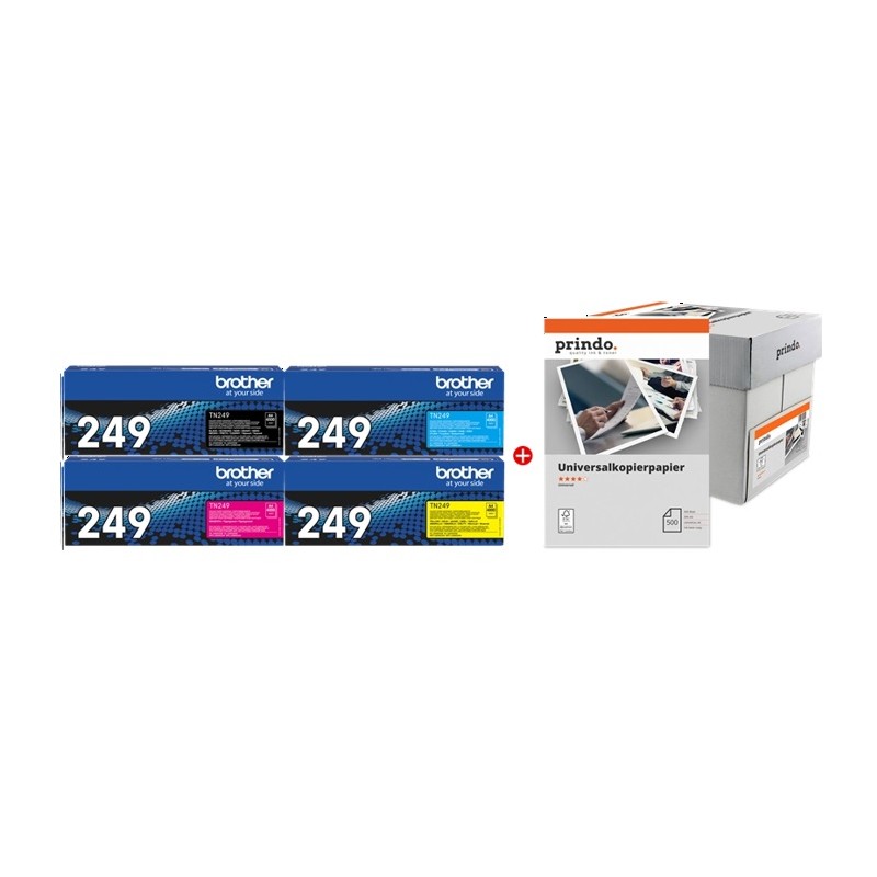 ORIGINAL Brother TN-249 MCVP nero / ciano / magenta / giallo / Value Pack (+ Prindo Univ. Papier 2500 Blatt)