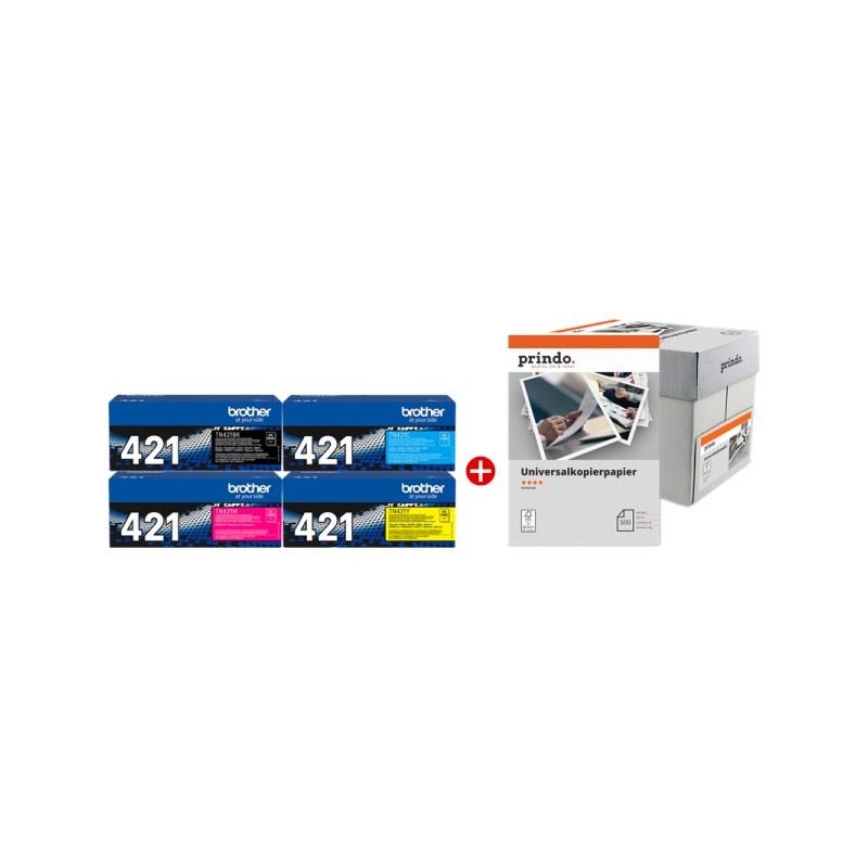 Brother TN-421 MCVP nero / ciano / magenta / giallo / Bianco Value Pack + Prindo Universal Papier 2500