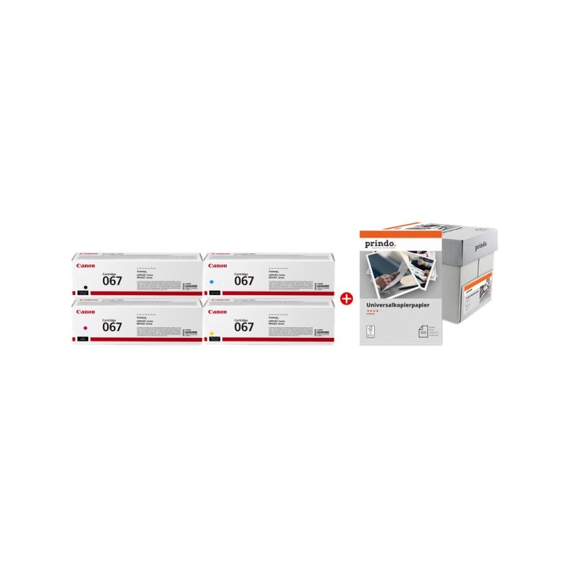 ORIGINAL Canon 067 MCVP nero / ciano / magenta / giallo / Bianco Value Pack + Prindo Universal Papier 2500