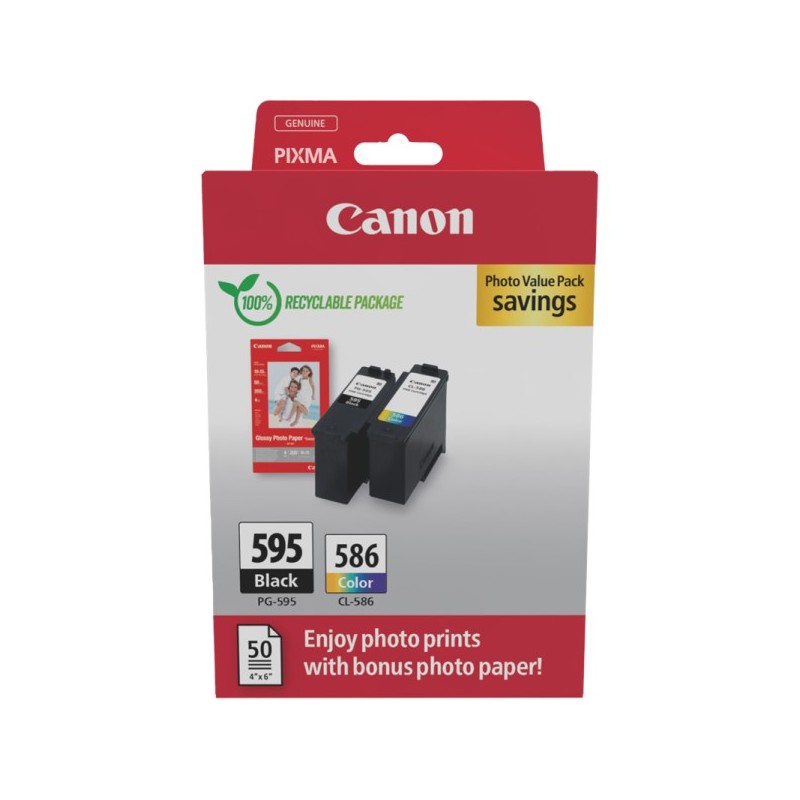 ORIGINAL Canon PG-595+CL-586 nero / differenti colori / Bianco Value Pack + Fotopapier 50 Blatt 10x 15 c