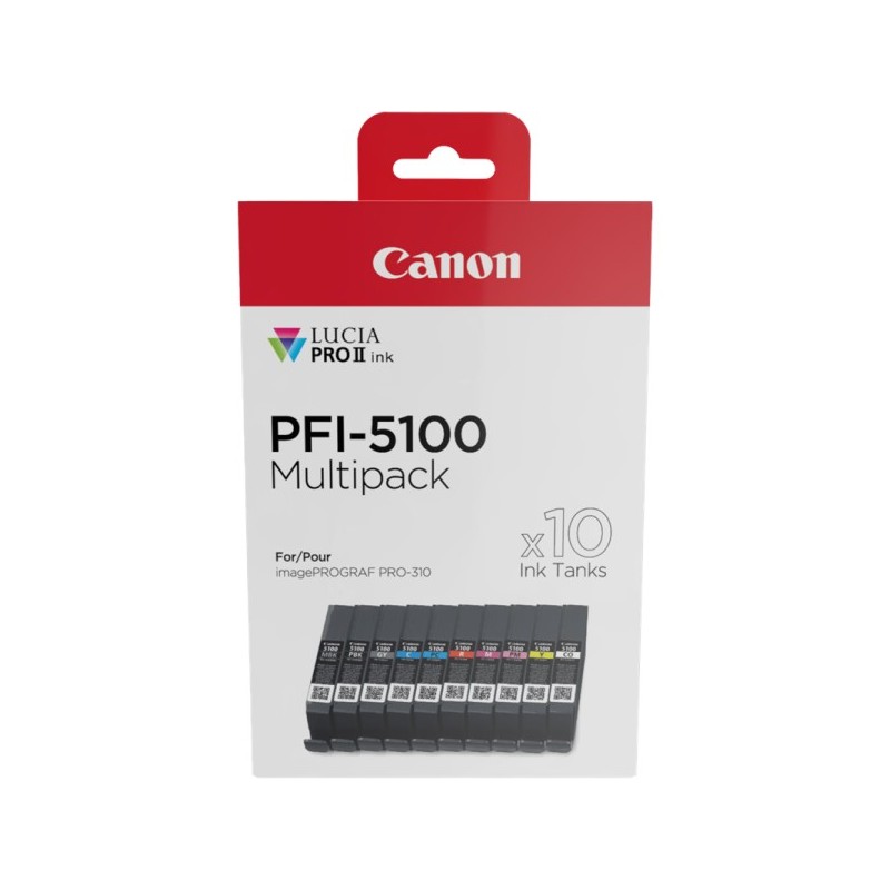 ORIGINAL Canon PFI-5100 10 Tintentanks Multipack Nero (opaco) / Nero (Foto) / ciano / magenta / giallo / ciano (Foto) / magenta 