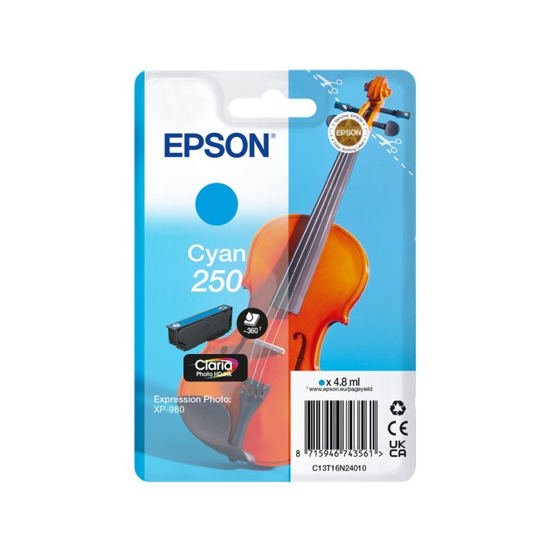 ORIGINAL Epson 250 ciano Cartuccia d'inchiostro C13T16N24010