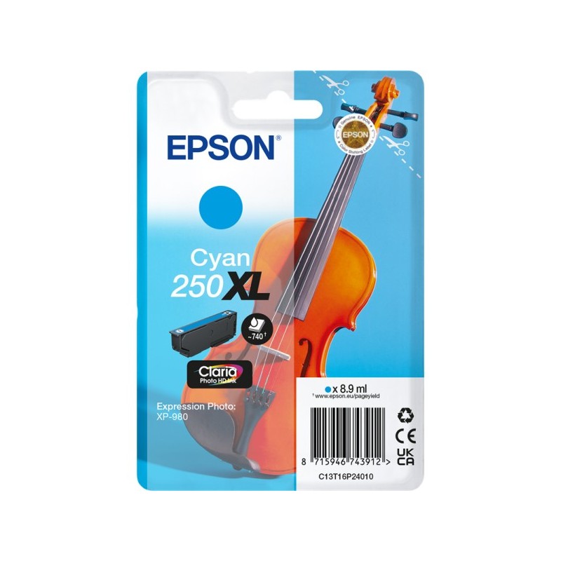 ORIGINAL Epson 250 XL ciano Cartuccia d'inchiostro C13T16P24010