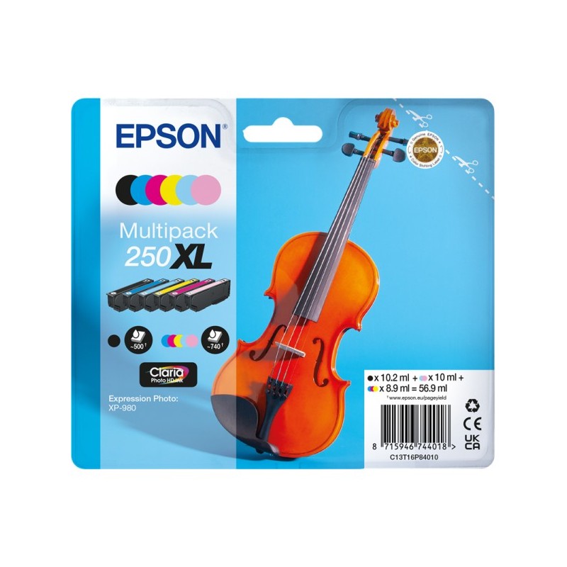 ORIGINAL Epson 250 XL Multipack nero / ciano / magenta / giallo / ciano (chiaro) (C13T16P84010)