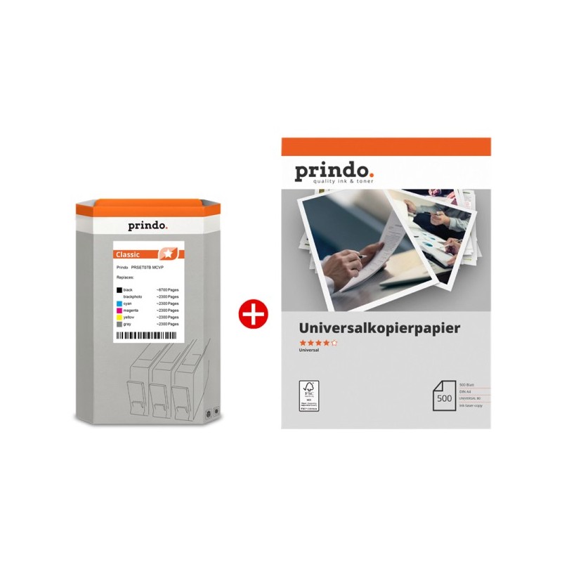 Prindo Classic nero / Nero (Foto) / ciano / magenta / giallo / Grigio / Bianco Value Pack PRSET07B MCVP