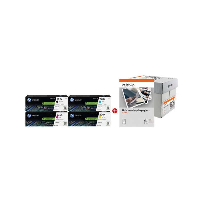ORIGINAL HP + Prindo Universal Papier 2500 nero / ciano / magenta / giallo / Bianco Value Pack 220A MCVP