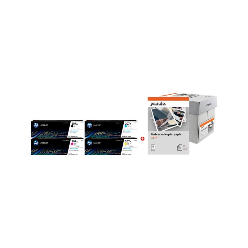 ORIGINAL HP + Prindo Universal Papier 2500 nero / ciano / magenta / giallo / Bianco Value Pack 207A MCVP 01