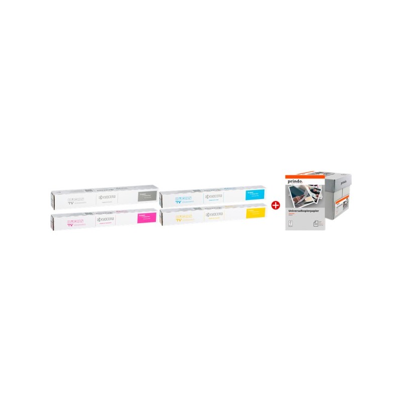 ORIGINAL Kyocera TK-8365 MCVP nero / ciano / magenta / giallo / Bianco Value Pack + Prindo Universal Papier 2500
