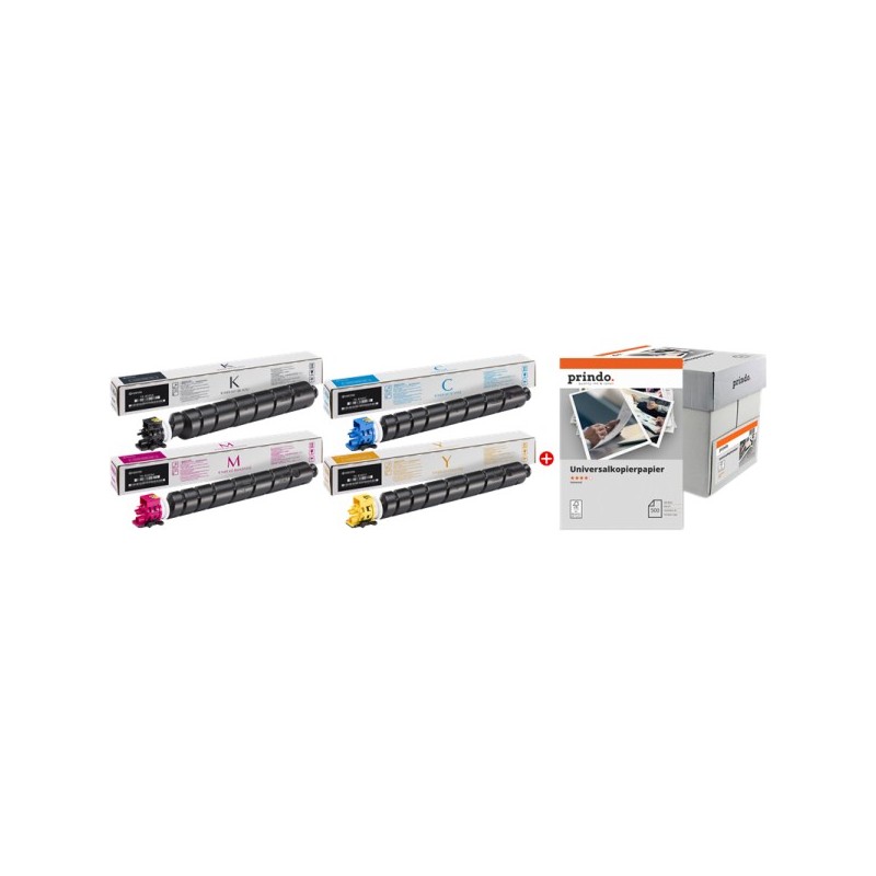 ORIGINAL Kyocera TK-8345 MCVP 01 nero / ciano / magenta / giallo / Bianco Value Pack + Prindo Universal Papier 2500