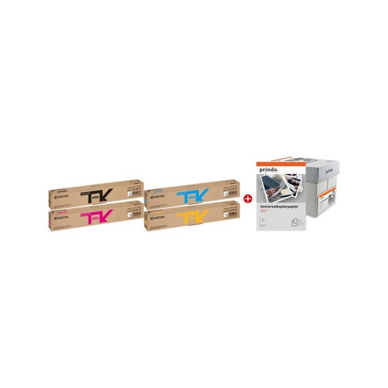 ORIGINAL Kyocera TK-8115 MCVP 01 nero / ciano / magenta / giallo / Bianco Value Pack + Prindo Universal Papier 2500