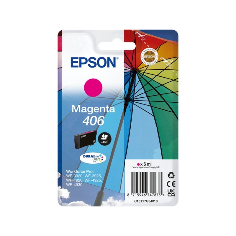 ORIGINAL Epson 406 magenta Cartuccia d'inchiostro C13T17G34010
