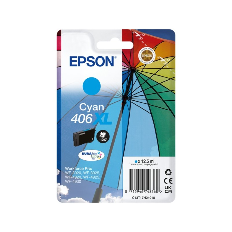 ORIGINAL Epson 406 XL ciano Cartuccia d'inchiostro C13T17H24010